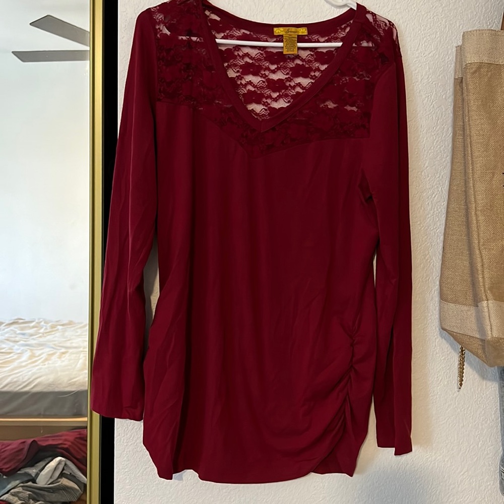 Lace top stretchy red long sleeve